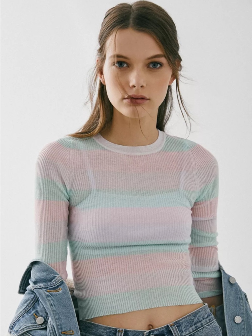 NWT Urban Outfitters Mabel Striped Long Sleeve Cropped Sweater in Assorted